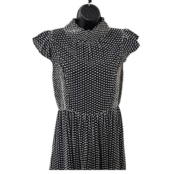 Kate Spade New York Smocked Clip Swiss Dot Mock Neck Flutter Midi Dress Size 4 - Picture 3 of 6
